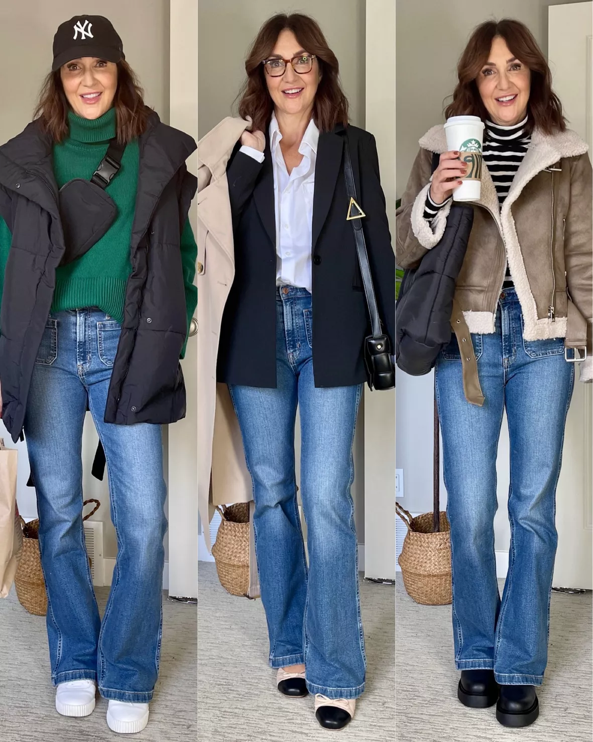 How to Wear Wide Leg Flare Jeans  Flair jeans outfit, Sleeveless  turtleneck outfit, Flare jeans outfit spring