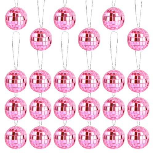 24pcs Hanging Disco Ball Party Decor, 1.1 Inch Mini Mirror Disco Balls Pink Disco Ball Disco Party Decorations Disco Ball Ornaments for Christmas Tree Halloween Holiday Birthday Party Wedding | Amazon (US)