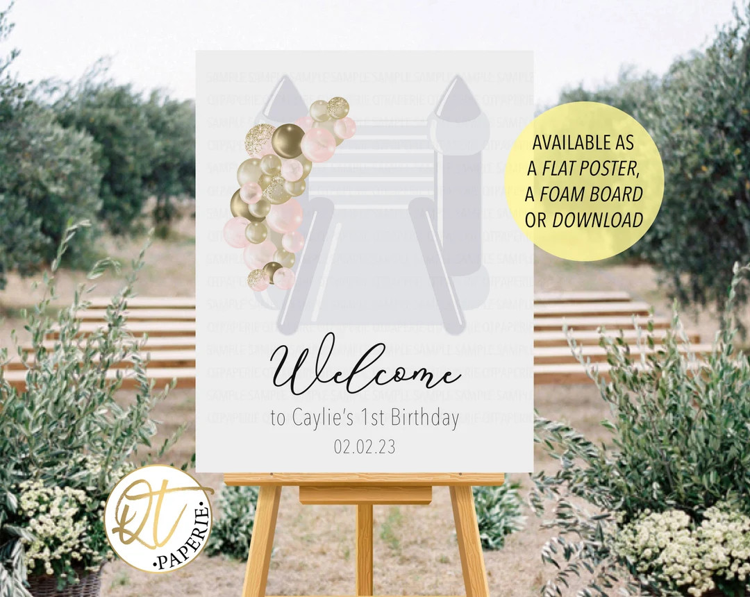 White Bounce House Welcome Sign Pink Gold 1st Birthday Jump - Etsy | Etsy (US)