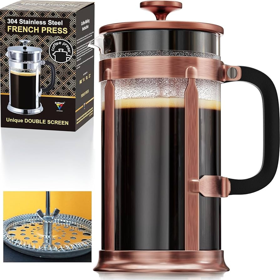 EzDtach French Press Coffee Maker with 2 Extra Screens, 34oz, French Press Stainless Steel 304 Gr... | Amazon (US)