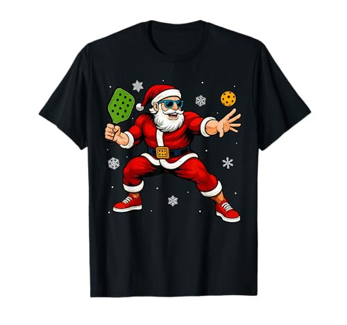 Santa Playing Pickleball Xmas Funny Christmas Pickleball T-Shirt | Amazon (US)