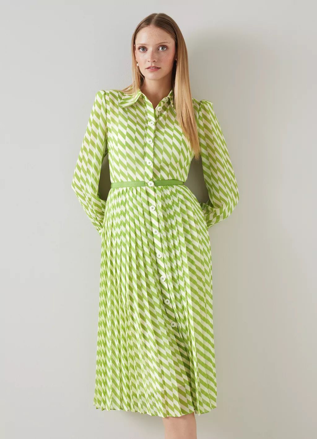 Tallis Green And Cream Graphic Stripe Shirt Dress | L.K. Bennett (UK)