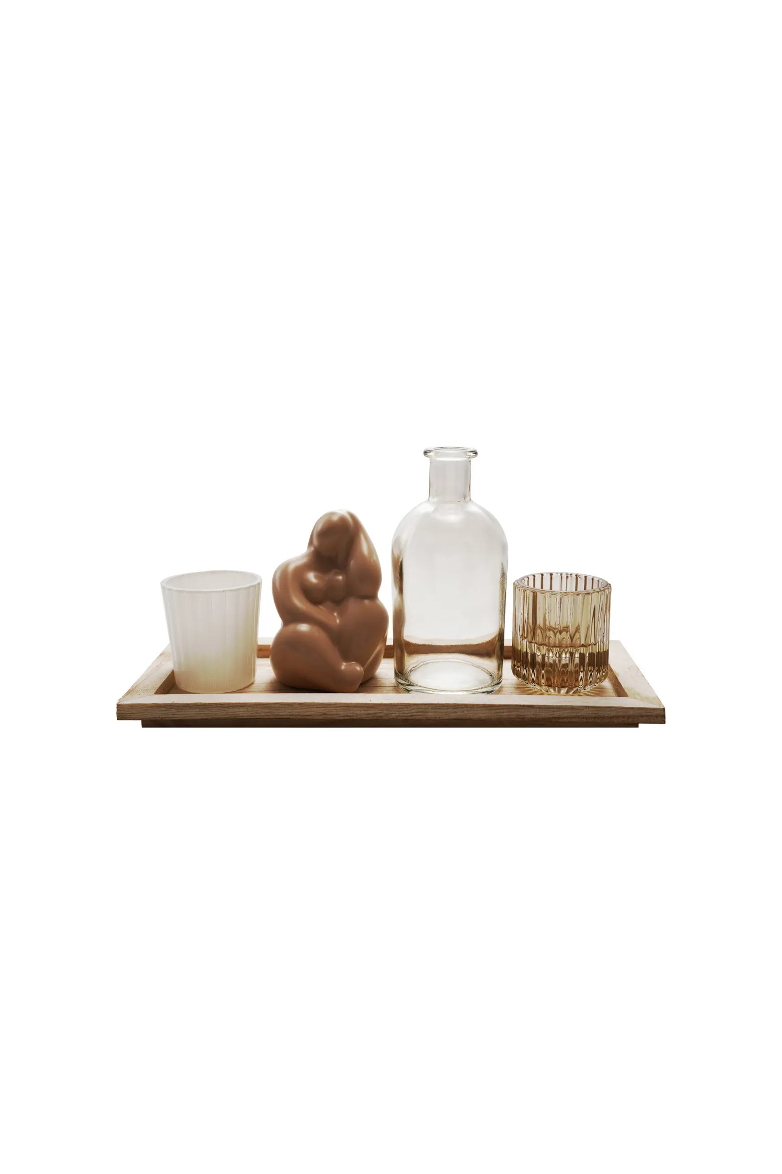 2 Glass Tealight/Votive Holders, 1 Vase and 1 Ceramic Figure on a Paulownia Wood Tray, Natural an... | Nordstrom