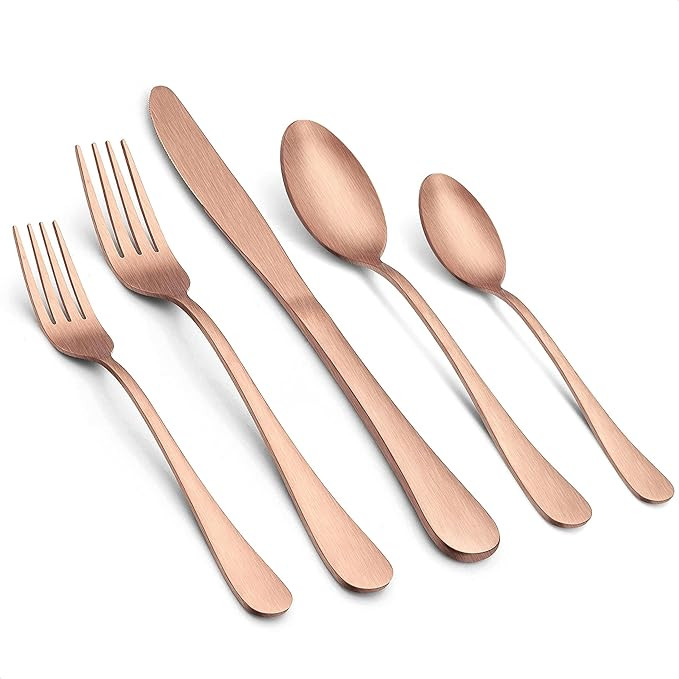 LIANYU 40 Piece Matte Copper Silverware Set, Stainless Steel Rose Gold Flatware Cutlery Set for 8... | Amazon (US)