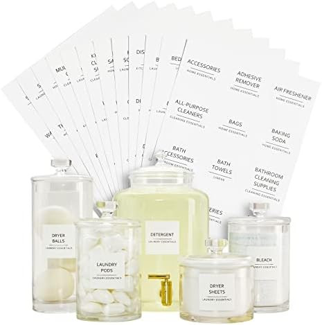 Talented Kitchen 144 Preprinted Minimalistic Laundry Room Labels, Vinyl Black Print on Matte Whit... | Amazon (US)