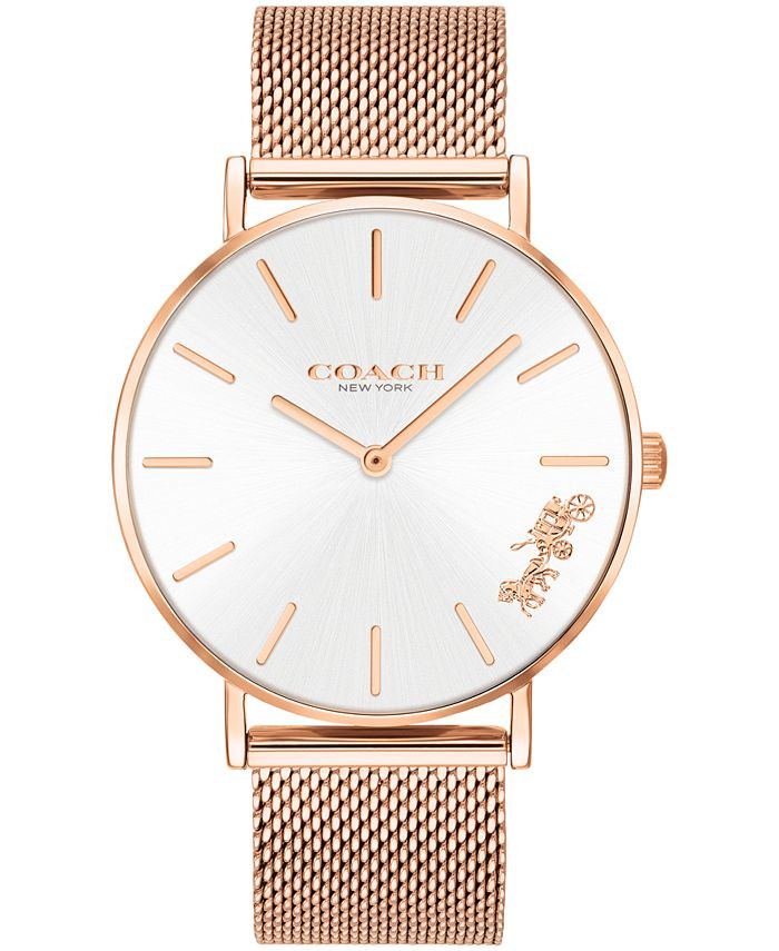 COACH Women's Perry Rose Gold-Tone Stainless Steel Mesh Bracelet Watch 36mm & Reviews - Macy's | Macys (US)