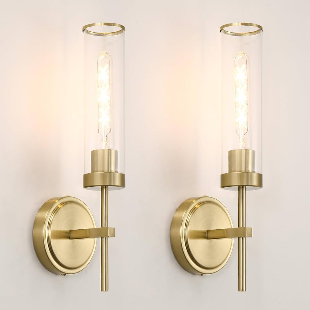 Wall Sconces Set of Two, Gold Bathroom Sconces, Modern Vanity Light Fixtures with Clear Glass, Sc... | Amazon (US)