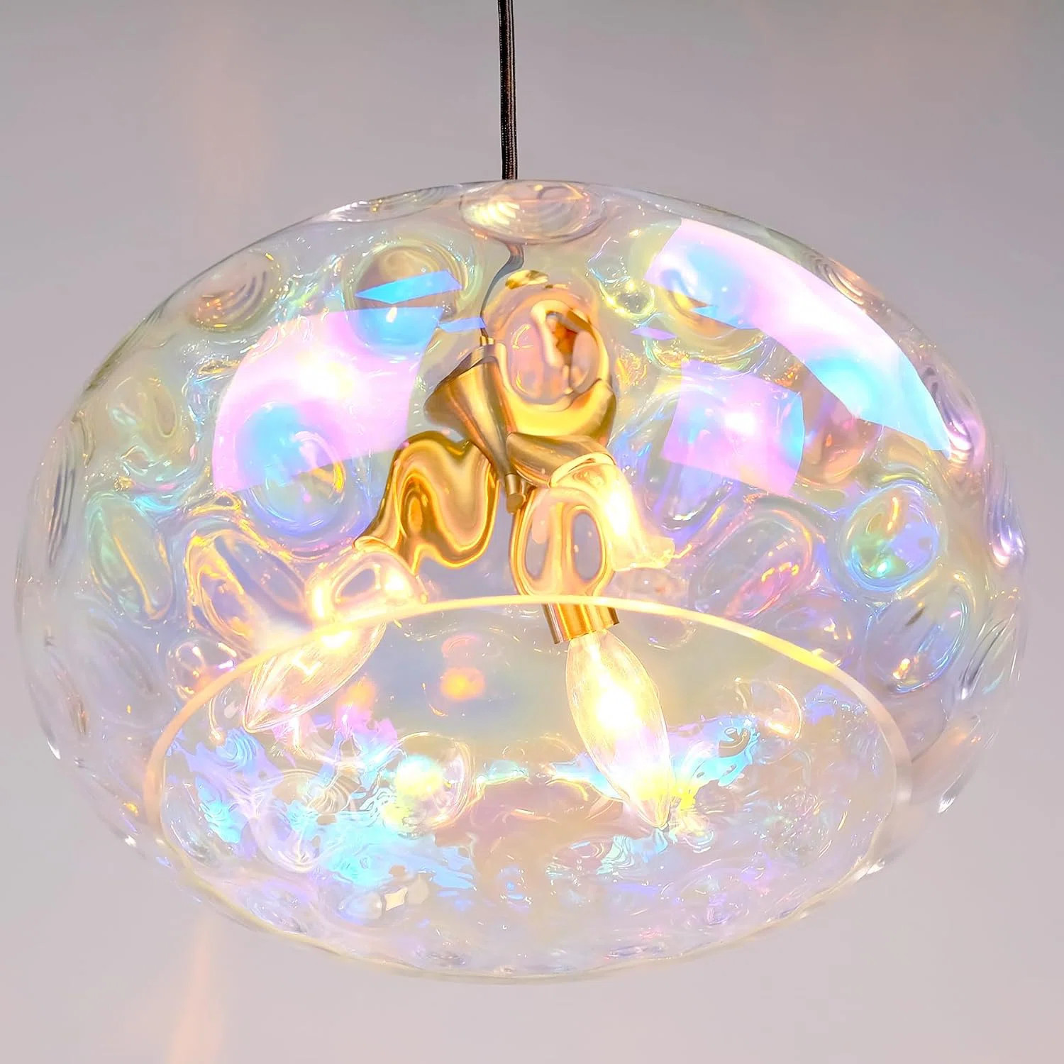 14" Stained Glass Pendant Light, 3-Light Brass Gold Chandelier, Hammered Glass Shade | Wayfair North America