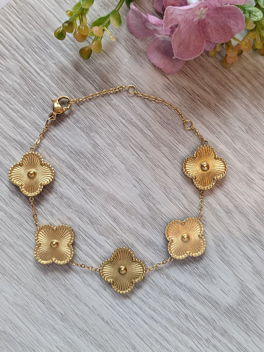 18K Gold Plated Flower Leaf Bracelet Bangle Jewellery, Gift for Her, Birthday Gift, - Etsy UK | Etsy (UK)