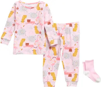 SLEEP ON IT Animal Print Top, Pants & Socks Pajama Set | Nordstromrack | Nordstrom Rack