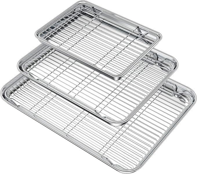 Amazon.com: Wildone Baking Sheet with Rack Set (3 Pans + 3 Racks), Stainless Steel Baking Pan Coo... | Amazon (US)