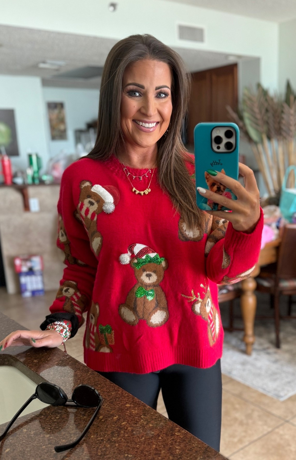 Adorable teddy bear Christmas sweater paired with fleece lined leggings  

#LTKootd #LTKFindsUnder50
