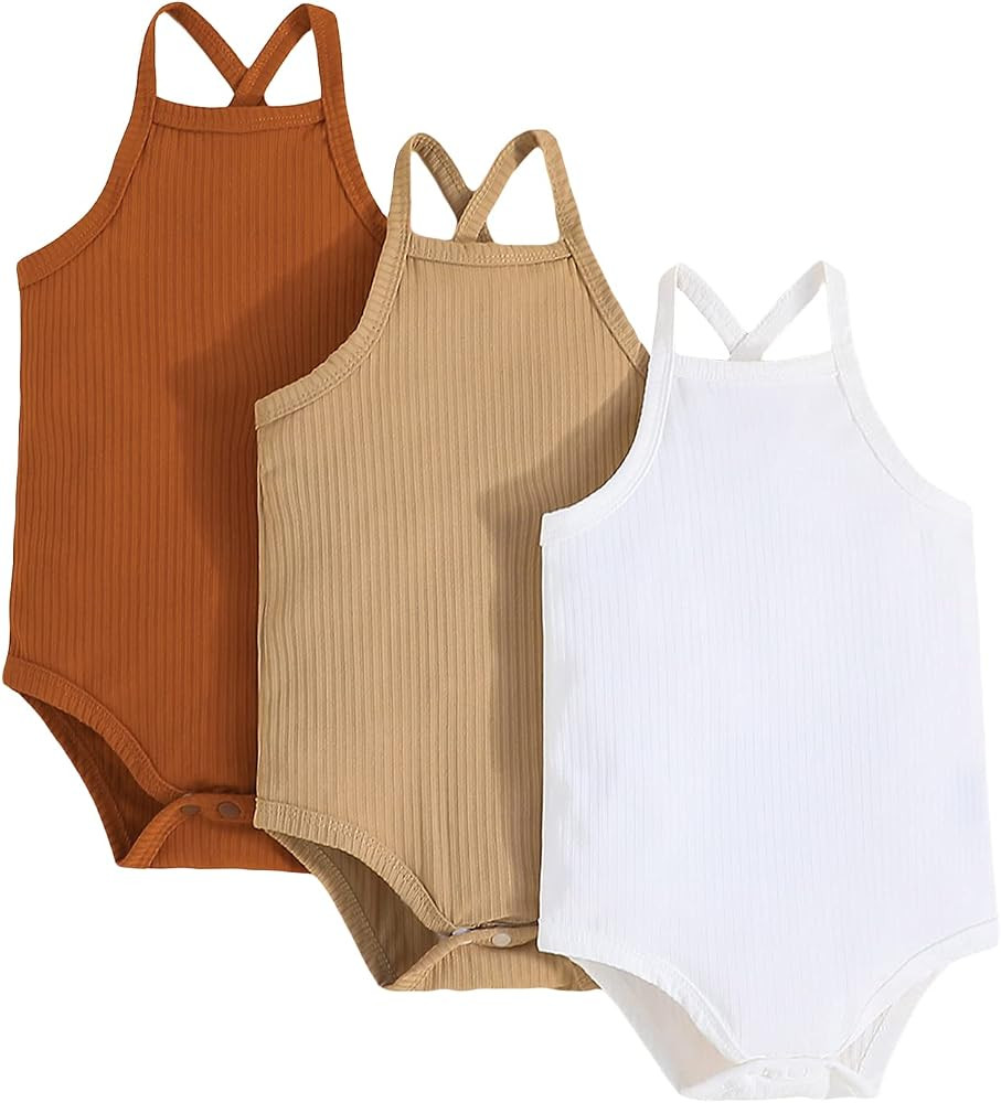 Newborn Baby Girl Boy Summer Romper Pack Tank Top Romper Sleeveless Solid One-piece Cami Bodysuit... | Amazon (US)