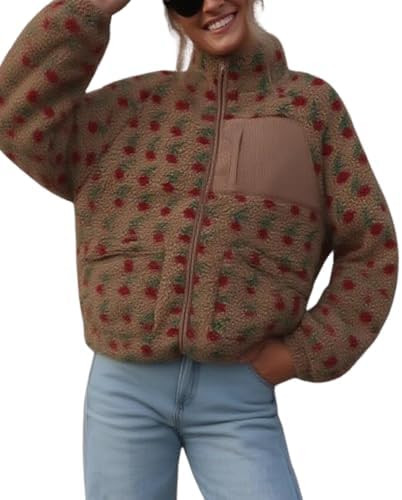 chouyatou Women's Winter Casual Spliced Floral Fleece Jacket Fall Fuzzy Oversized Faux Fur Sherpa... | Amazon (US)