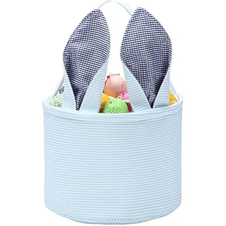 Easter Basket Seersucker Egg Hunt Bunny Baskets for Kids with Cute Rabbit Ears Stripe Storage Gifts  | Amazon (US)