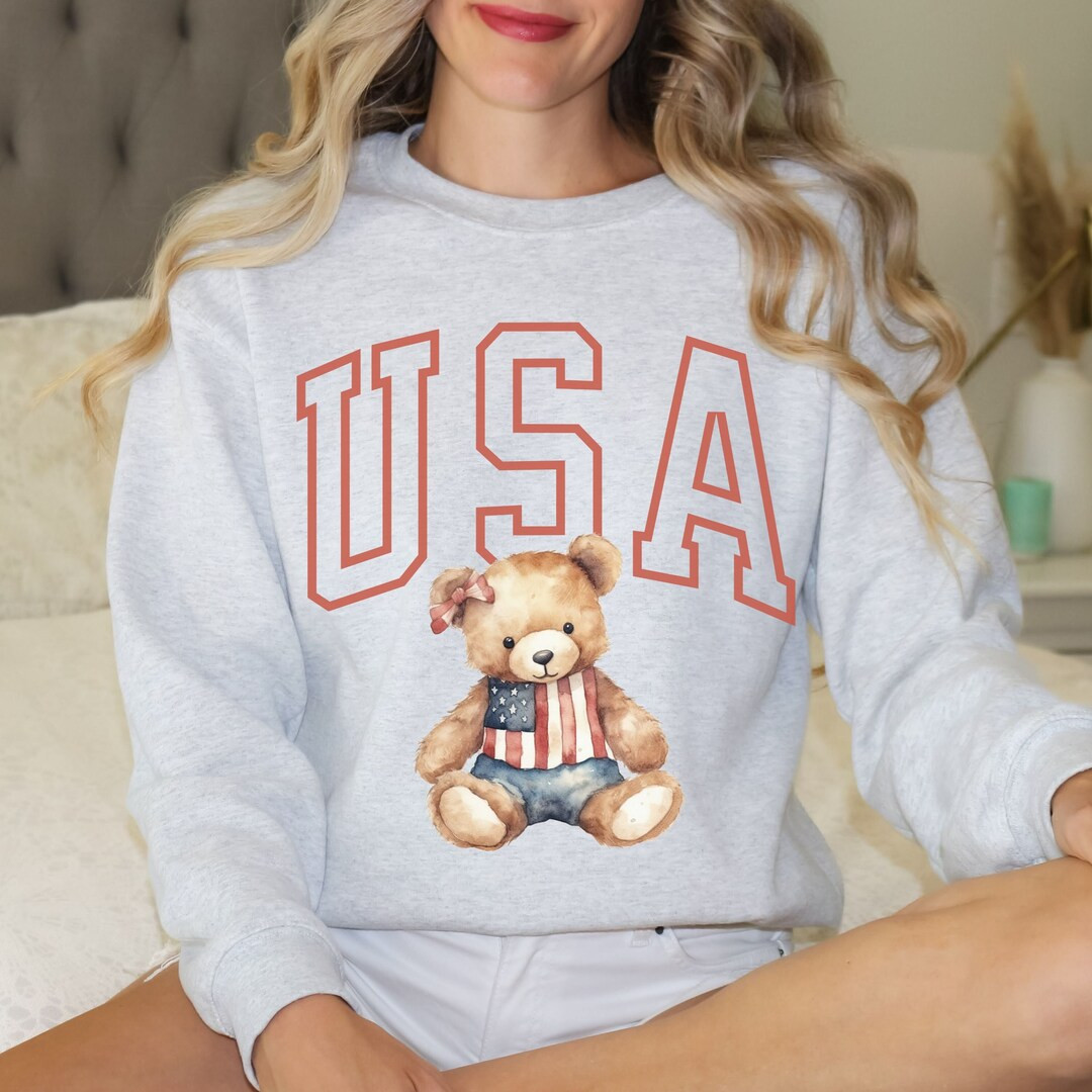 USA Bear Graphic Sweatshirt, 4th of July Sweater, Patriotic Bear Crewneck, Memorial Day Sweater, ... | Etsy (US)