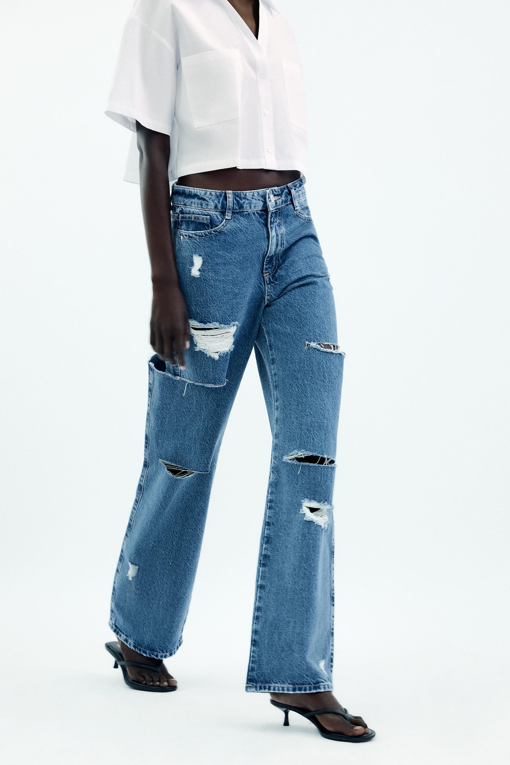 Z1975 MID-RISE STRAIGHT CUT OUTS RIPPED JEANS | Zara US