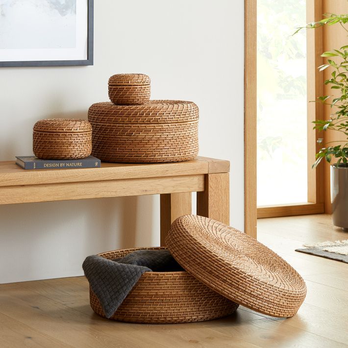 Modern Weave Rattan Round Lidded Baskets | West Elm (US)