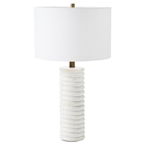 Jalisha Modern Classic White Marble Cotton Drum Shade Table Lamp | Kathy Kuo Home