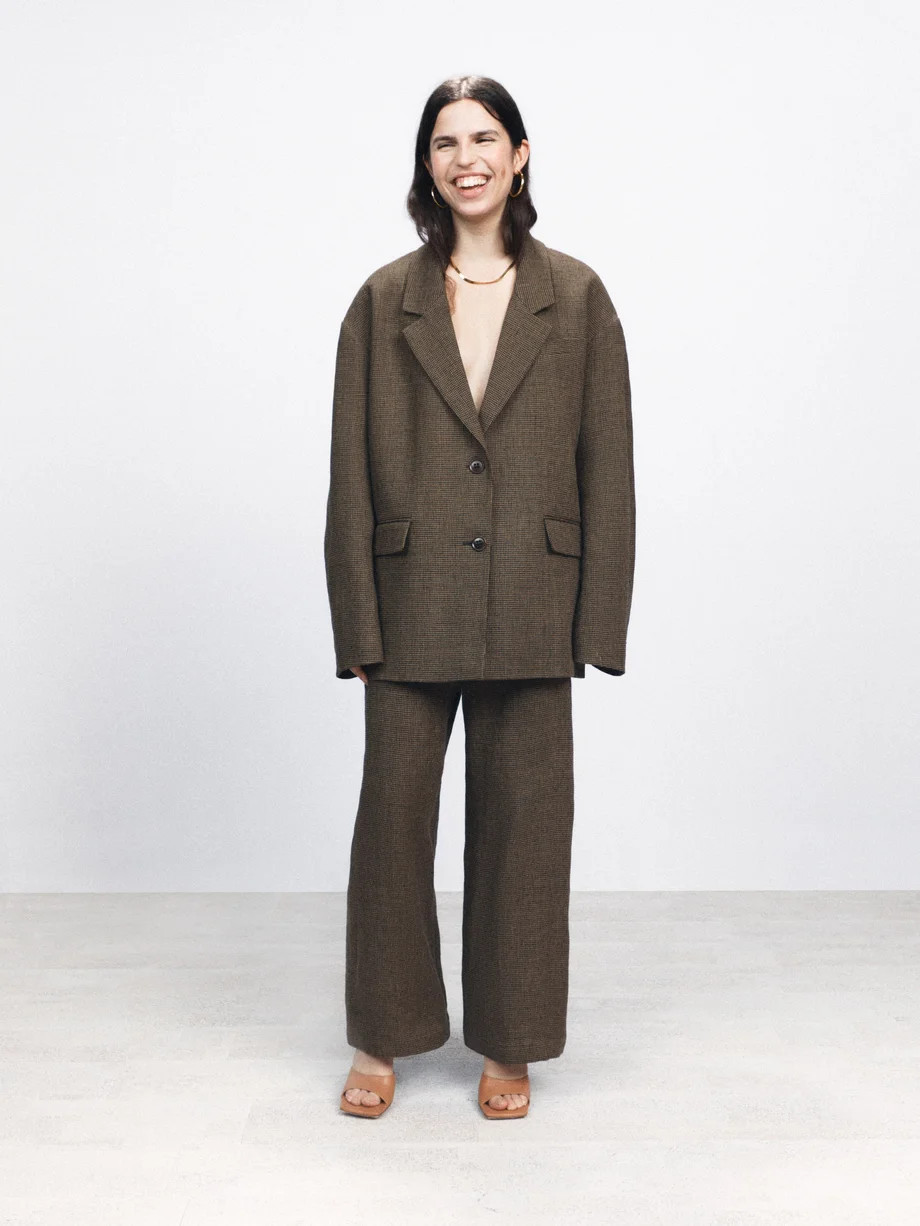 Single breasted puppytooth linen suit jacket | Matches (UK)