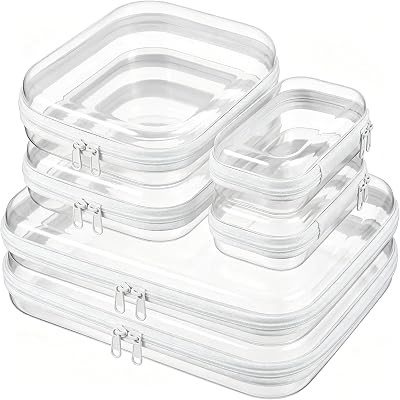 6 Pcs Clear Hard Shell Zipper Case \u2013 Clear Makeup Bag Set 2S/2M/2L, See-Through Hard Plastic... | Amazon (US)