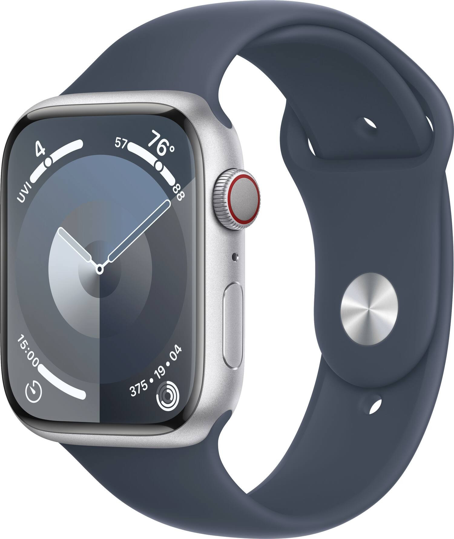 Apple Watch Series 9 GPS + Cellular 45mm Aluminum Case with Storm Blue Sport Band  (Medium/Large) - Silver - (2023) | Best Buy U.S.