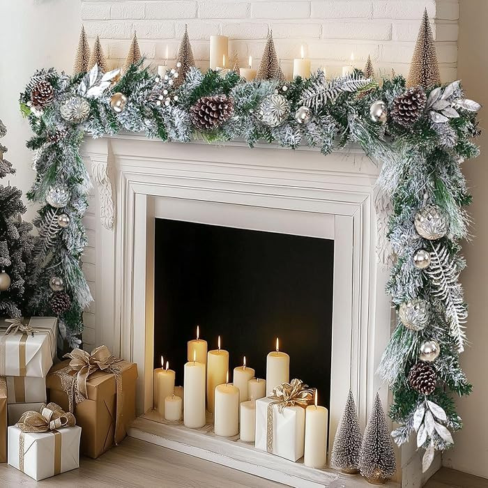 6.2FT Artificial Snowy Christmas Garland for Mantel, Thick Frosted Pine Garland Flocked Garlands ... | Amazon (US)