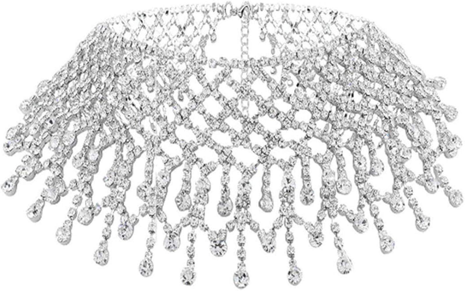 Nicute Festival Rhinestone Choker Necklace Full Crystal Silver Necklaces Chain Summer Club Neck J... | Amazon (US)