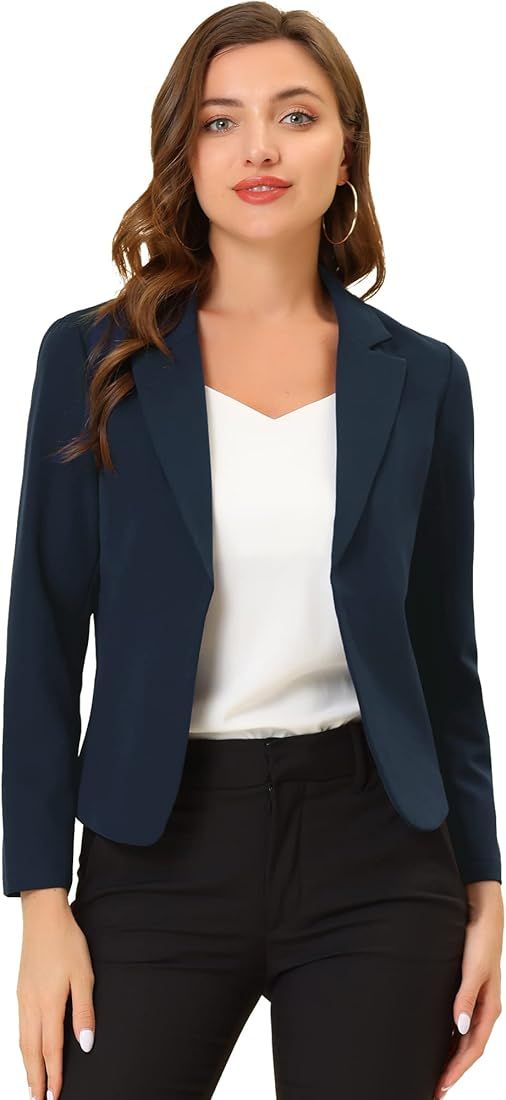 Allegra K Women's Open Front Office Work Business Crop Suit Blazer Jacket | Amazon (US)