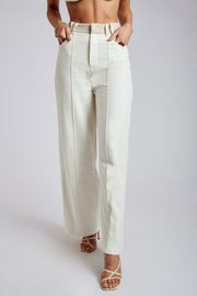 Mona Linen High Waist Trousers - White | MESHKI US