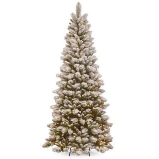 7.5 ft. Snowy Westwood Slim Pine Tree with Clear Lights | The Home Depot