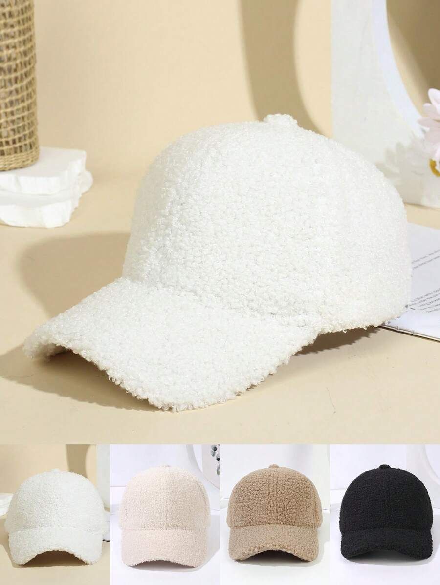 1pc Beige Fleece Baseball Cap, Long Brim, For Outdoor Sports Such As Running And Cycling In Autum... | SHEIN