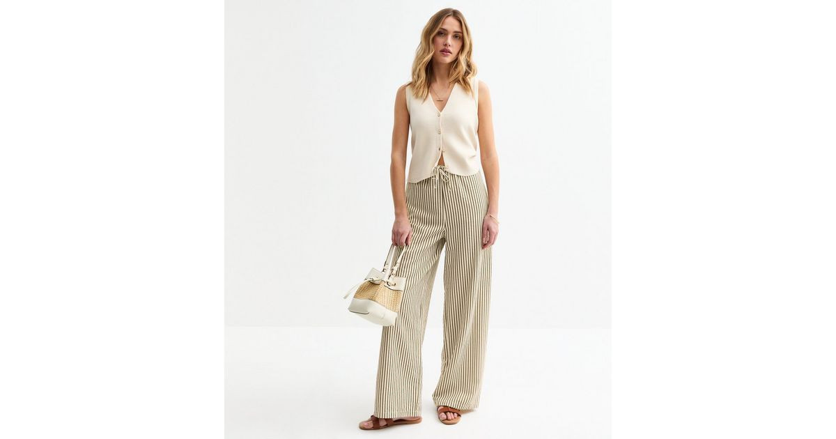 Green Striped Wide Leg Trousers | New Look | New Look (UK)