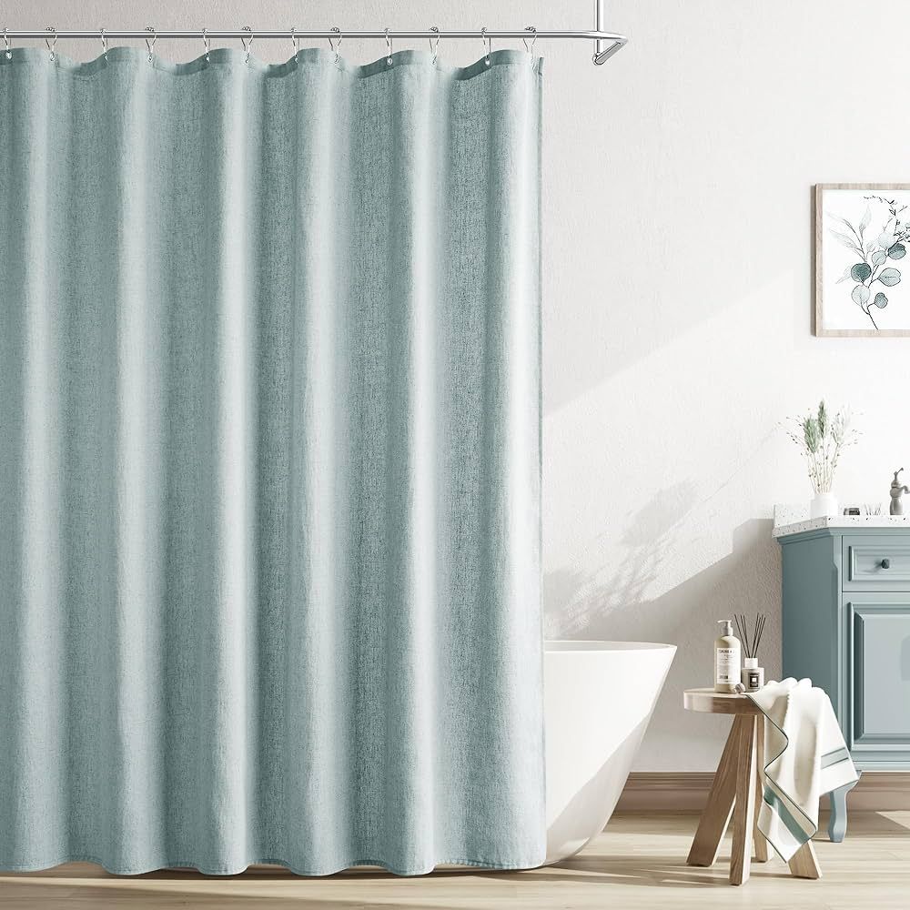 Naturoom Blue Linen Shower Curtain, Cloth Textured Fabric Shower Curtain Set with Hooks, Simple E... | Amazon (US)