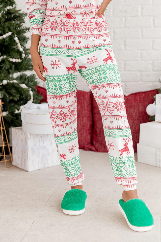 Sleigh All Day Red and Green Fair Isle Pajama Pant | Pink Lily