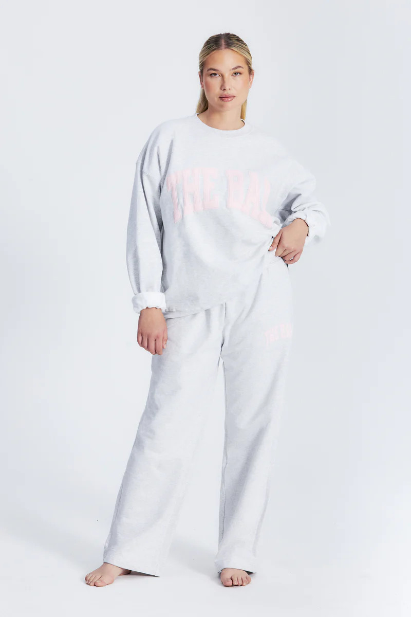 STEPHANIE WIDE LEG SWEATPANTS LT HEATHER GREY/BLUSH | The Bar