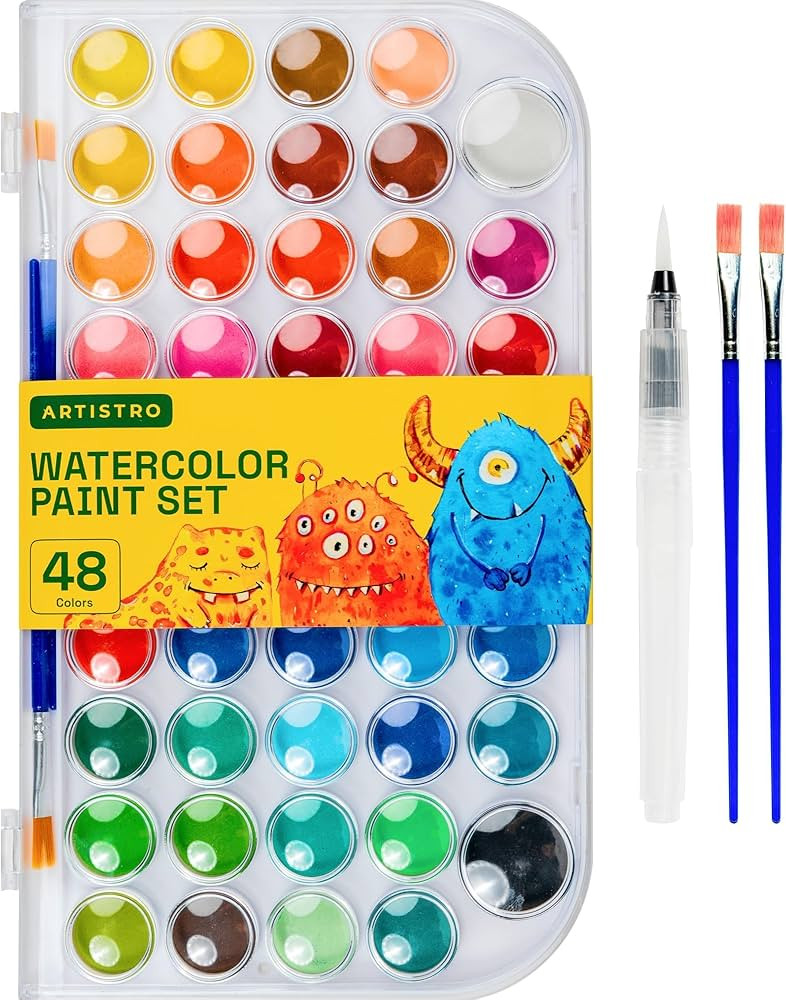 ARTISTRO Washable Watercolor Paint Set 48 Colors with 2 brushes, Refillable Water Brush Pen and P... | Amazon (US)