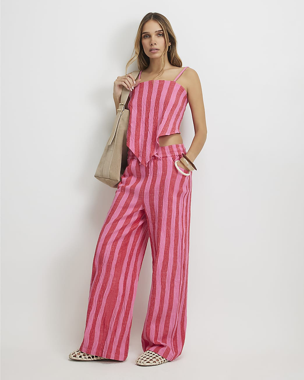 Pink Stripe Pull On PJ Style Trousers | River Island UK & IE