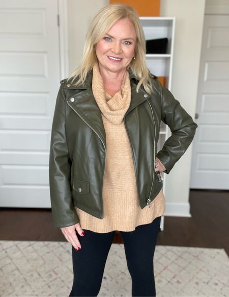 Cozy OOTD! Jacket is on sale for $27! Faux leather, leggings outfit, Aug boots, sweater outfit, winter outfit, casual outfit, Walmart outfit, Amazon fashion, affordable fashion

#LTKSeasonal #LTKshoecrush #LTKsalealert