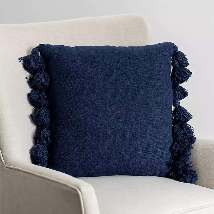 New!Navy Rylin Cotton Pillow with Side Tassels | Kirkland's Home