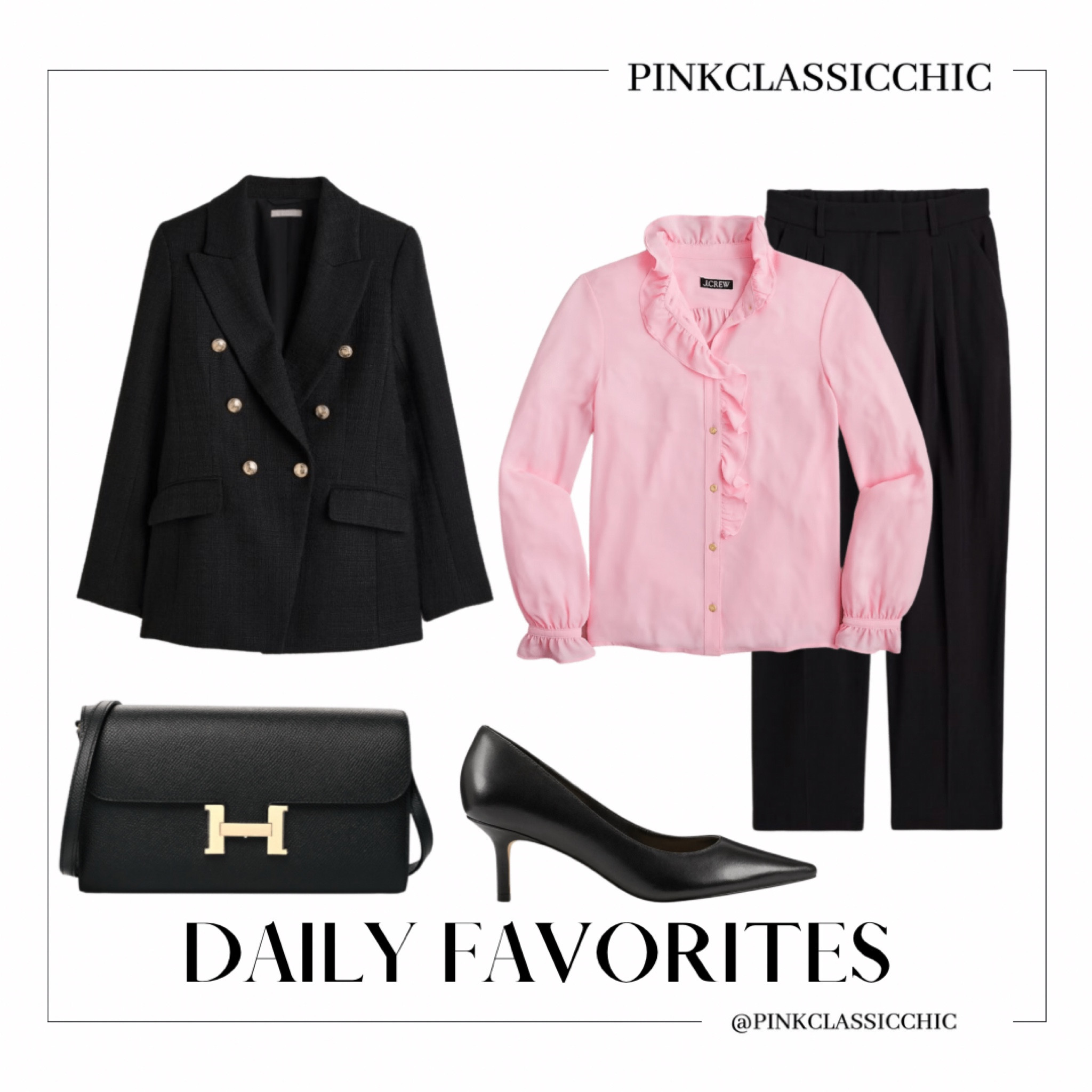 Work looks, work outfits, work styles, pink blouse, blazer, black blazer, tweed blazer, work pants, Constance wallet, black heels, Marc fisher, elegant looks 

#LTKunder100 #LTKstyletip #LTKworkwear