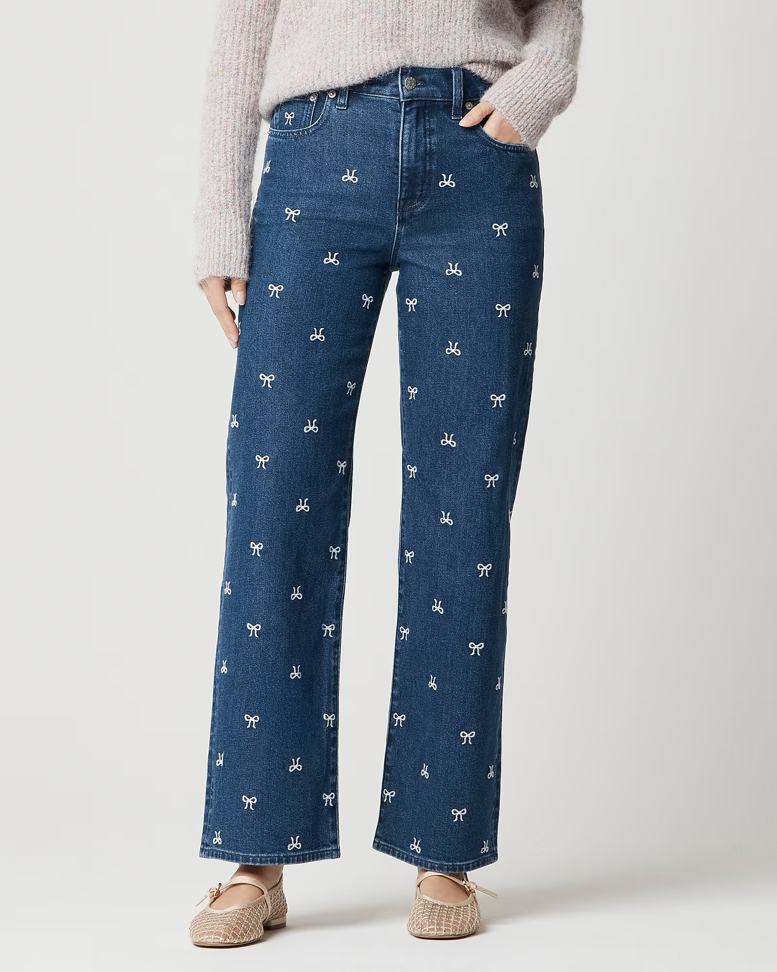 Bow-embroidered slim wide-leg jean in all-day stretch | J.Crew Factory