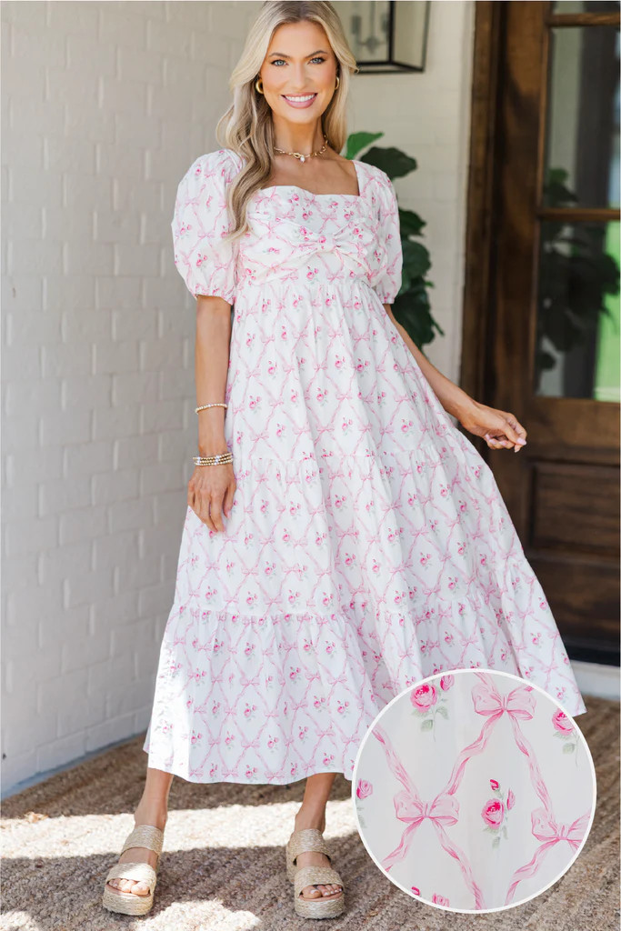 Just A Thought Pink Bow Midi Dress | The Mint Julep Boutique