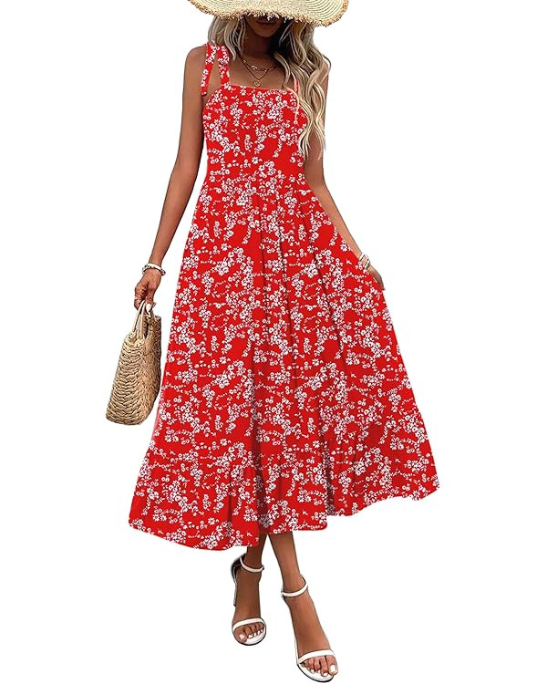 Zeagoo Women Summer Maxi Dress with Pockets 2025 Spaghetti Strap Sundress Casual Flowy Boho Dress... | Amazon (US)