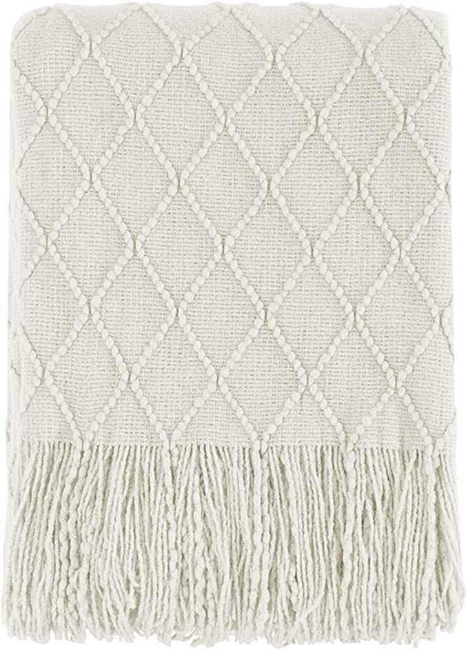 BOURINA Throw Blanket-50 x60 Beige, Textured Solid Soft SofaThrow, Knitted Decorative Throw Blank... | Amazon (US)