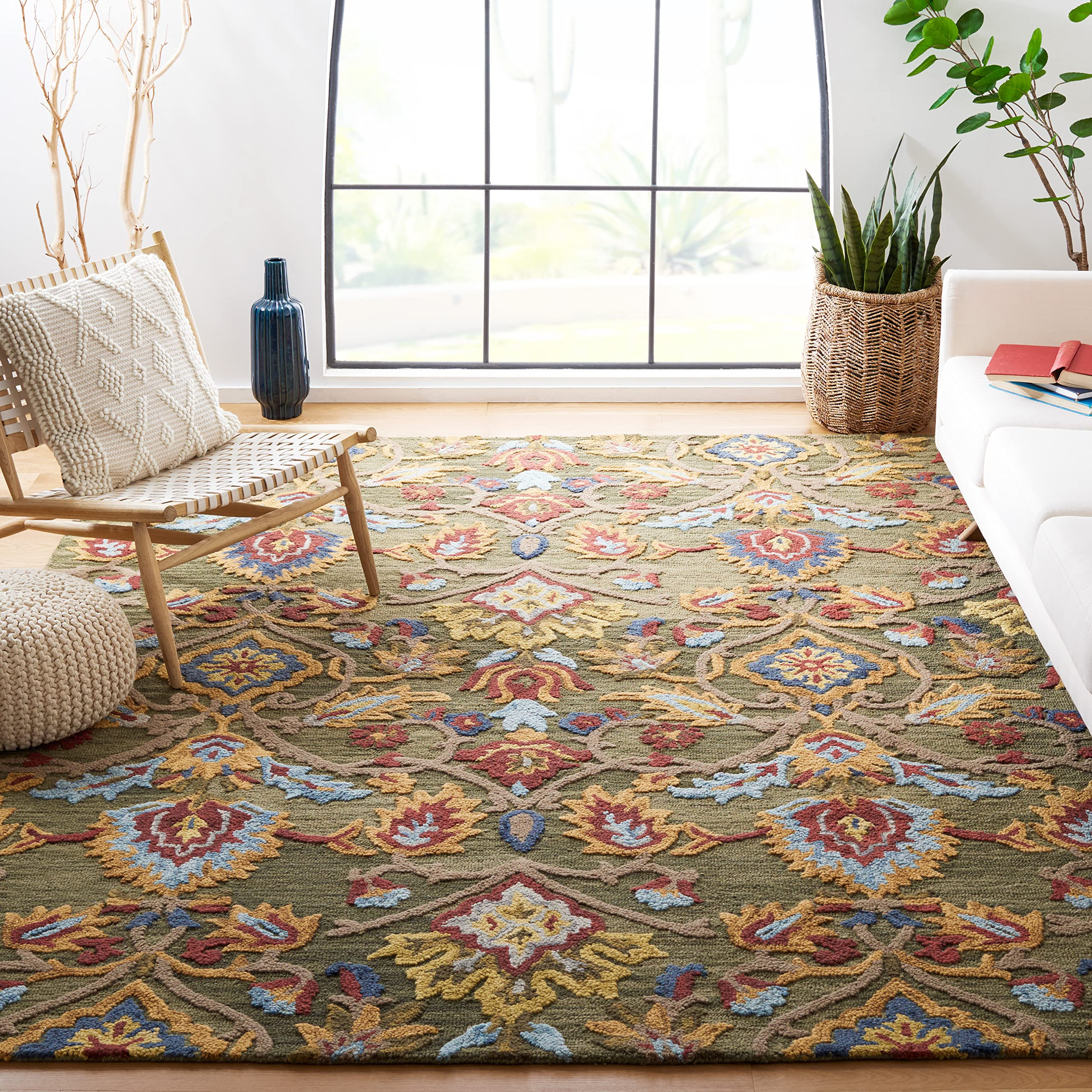 SAFAVIEH Area Rug 8x10 - Blossom Collection - Large - Green & Multi, Handmade Wool, Ideal for Liv... | Amazon (US)
