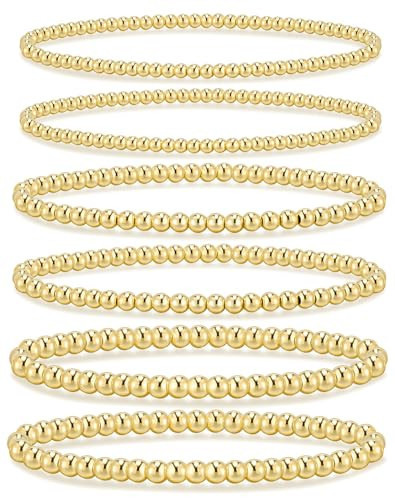 adoyi Gold Bracelets for Women, 14K Gold Plated Beaded Bracelet for Womens Stackable Bead Ball Bracelet stack Set Adjustable Jewelry Set for Gifts | Amazon (US)