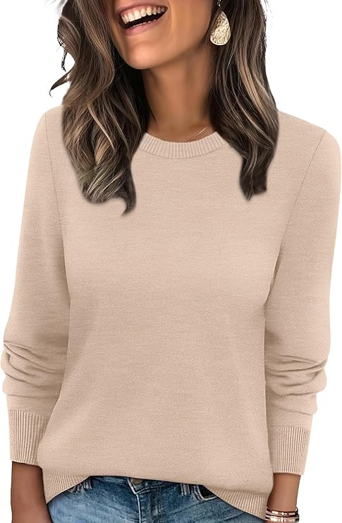 WIHOLL Sweaters for Women Lightweight Fall Tops Pullover Long Sleeve Shirt | Ribbed Knit,Crewneck... | Amazon (US)