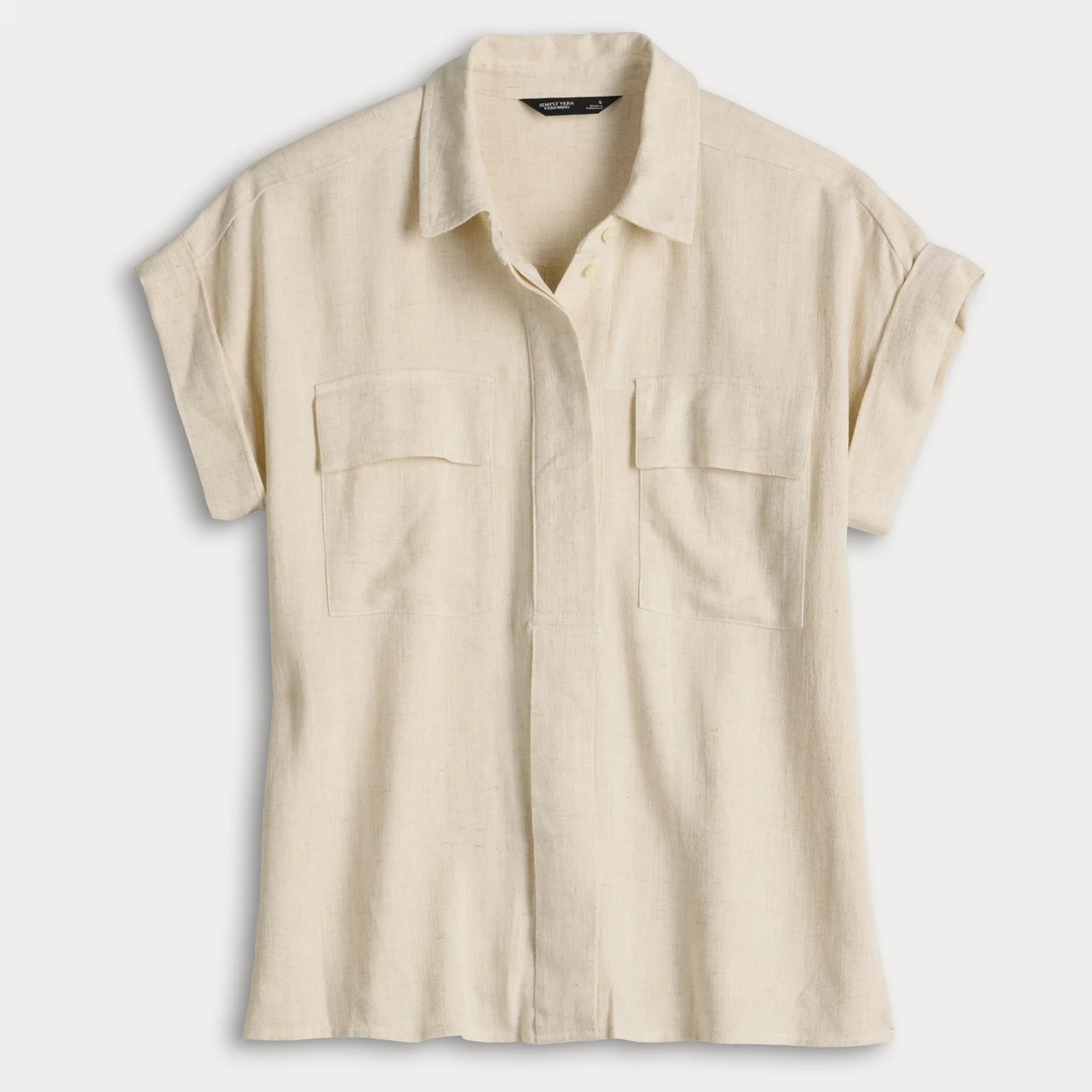 Women's Simply Vera Vera Wang Short Sleeve Linen Shirt | Kohl's