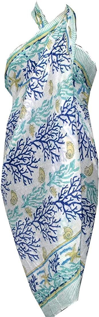 Rubellite Floral Print Cotton Sarong Hand Block Print Long Scarf Fashion Pareo Beach Wear Gift fo... | Amazon (US)